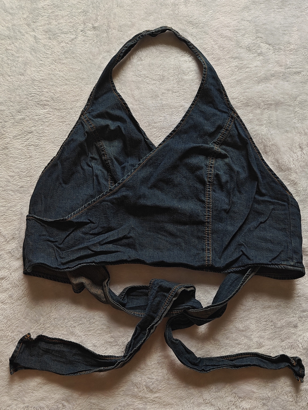 Zara Dark Blue Denim Halter Wrap Crop Top